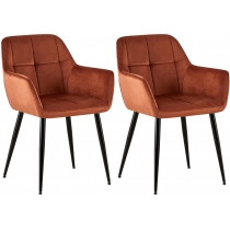 Jídelní židle Emia (SET 2 ks) - samet, kovové nohy černé - Hnědá