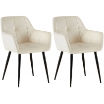 Jídelní židle Emia (SET 2 ks)  - samet, kovové nohy černé - Krémová
