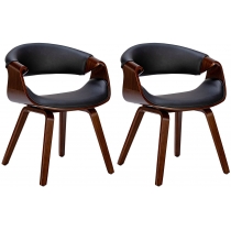 Židle Foley (SET 2 ks) - koženka, dřevěné nohy ořech - Černá