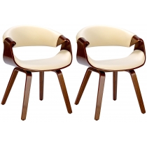 Židle Foley (SET 2 ks) - koženka, dřevěné nohy ořech - Krémová