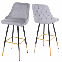 Barová židle v retro stylu E70 (SET 2 ks) - samet, černá / zlatá podnož - Šedá