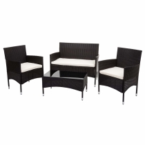 Zahradní Set 2 křesel, pohovky a stolku HWC-F55 - hnědá, krémové polštáře