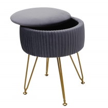 Taburetka s úložným prostorem K47 - samet, v45 x Ø33 cm - Šedá / zlatá